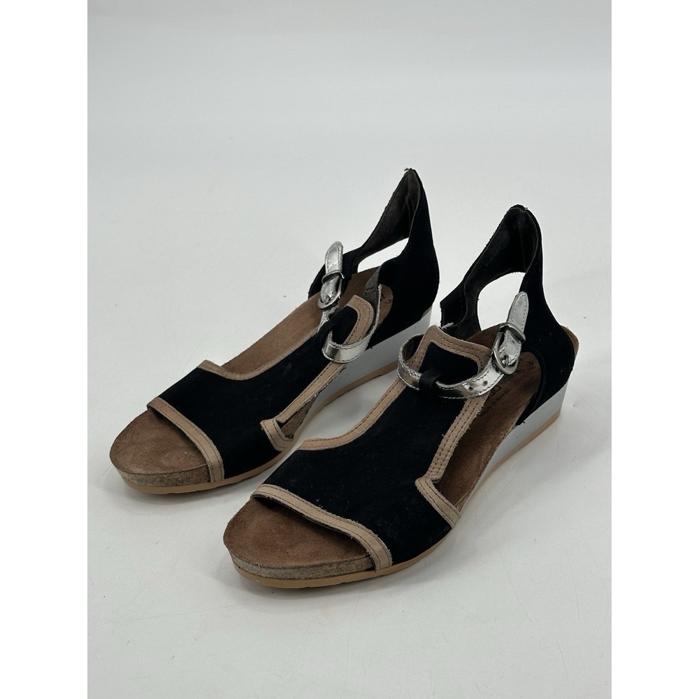 NAOT Fiona Black Leather Wedge Comfort Cushioned Cork Sandals Women Size US 6